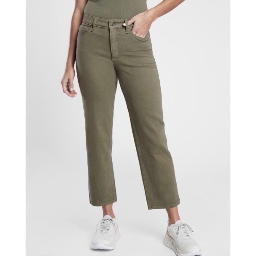 Athleta Flex Straight Crop Jeans in Olive Size 4
